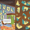 A blue robot stands in a room with yellow and blue lion crests, toys, and puzzle pieces from "Escape Game Adventure: The Last Dragon" by Schiffer Publishing, Ltd., with a speech bubble offering problem-solving skill clues.