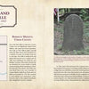 A two-page spread from Ghost Towns of New Jersey by Schiffer Publishing, Ltd. shows a chapter called Feltville and Smithville with a New Jersey ghost towns map, path, and landmarks on the left, and a historic gravestone photo with text on the right.