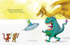 Three small animals—capybara, coatimundi, and friend—wield swords to confront a green alien in a spaceship, a pink-spotted monster, and a yellow dragon. "Untitled" by Schiffer Publishing, Ltd., features a white background beneath a yellow sky.