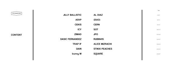 2Create by Schiffer Publishing, Ltd. features a minimalist list of graffiti artists' names in two columns—like Jilly Ballistic, ASVP, Cekis, ICY, ZIMAD—plus the word CONTENT under the logo with vertical text echoing NYC street art.