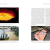 A spread from The Big Book of Knives by Schiffer Publishing, Ltd. features a glowing furnace, steel coils, and steel pellets, with captions and text explaining steel manufacturing and its importance in knife-making.
