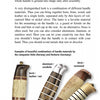 Four hidden tang knives from *Making Hidden Tang Knives* by Schiffer Publishing, Ltd. are displayed vertically, featuring handles made from birch, horn, bone, leather, antler, and reindeer horn to showcase diverse knifemaking options.