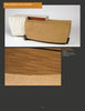 Two modern, rectangular sculptures from "Mind & Hand" by Schiffer Publishing, Ltd. feature layered textures: one white with linear carvings, the other brown with wood grain rings. Both are shown on a dark background, with a close-up detail below.
