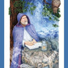 An elderly man in a purple cloak writes by lantern light on a stone table at night, a brown owl above and mountains shining—evoking the mystical imagery of the Gaian Tarot by Schiffer Publishing, Ltd.