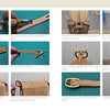 Practical Leatherwork by Schiffer Publishing, Ltd. features step-by-step photo guides for beginners, showing how to sew a leather belt, attach a buckle, and finish stitching with close-ups of each stage on a wooden table.