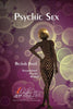 Book cover for Psychic Sex: features a figure in a brown and beige checkered bodysuit, back turned, suggesting spiritual connection, surrounded by purple circles and stars on a purple background.