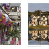 Left: Vibrant hot air balloons and flower pots adorn a porch in Oak Bluffs. Right: Charming Victorian homes mirrored in a tranquil lake—captured beautifully in "Oak Bluffs on the Vineyard" by Schiffer Publishing, Ltd.