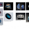 A page from "Minerals of the Grenville Province" by Schiffer Publishing, Ltd. displays labeled photos of polished and rough specimens such as tourmaline, sodalite, and aquamarine against plain backgrounds.