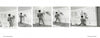 A sequence of four black-and-white photos from "Don1, The King from Queens" by Schiffer Publishing, Ltd. features a graffiti artist in a hat and jacket spray painting bold, abstract shapes on a white outdoor wall.