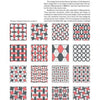 A page from "Geometric Ornament in Architecture, Art, and Design" by Schiffer Publishing, Ltd. displays 16 octagonal red, black, and white ornaments in a 4x4 grid, with text above on the history and use of classic ornament design.