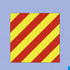 The “Lights, Shapes, & Signals for the Merchant Mariner” by Schiffer Publishing, Ltd. features a square with diagonal red and yellow stripes on a light blue background, used in maritime signals to enhance boating safety.