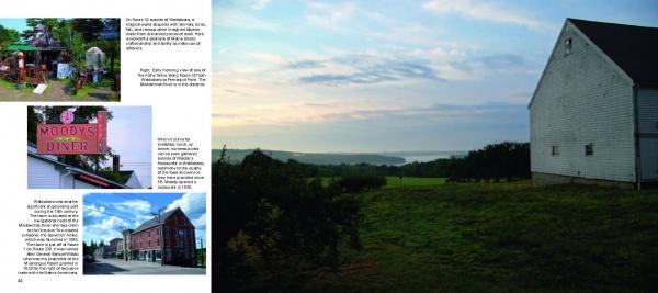 Maine Coast Perspectives by Schiffer Publishing, Ltd. features a white barn on a grassy hill at sunset, with four smaller images of Moody’s Diner sign, a brick building, outdoor display, and local attractions.