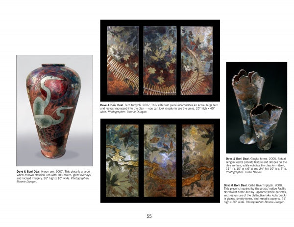 A page from Schiffer Publishing, Ltd.'s "Ceramics Today" displays four inspiring metal and ceramic sculptures, each with descriptive captions—ideal for ceramic art collectors seeking creative ideas.