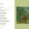 The left page of "Rupert's Tales: Learning Magick" by Schiffer Publishing, Ltd. features text about a rabbit and a boy’s magical imagination; the right page has an illustration of a red rabbit near a person in yellow shorts and brown shoes on green grass.