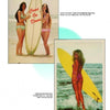 Two vintage postcards from The Ultimate Collector's Guide to by Schiffer Publishing: Top—two women in bikinis with a "Come On Down" surfboard; Bottom—a woman in a bikini with a yellow surfboard by the shore.