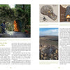 Two people tend a glowing stone lime kiln. Nearby are construction diagrams, a rocky landscape photo, and text on the history of lime kilns from "The Story of Lime and the Lime Kilns of Lancaster County" by Schiffer Publishing, Ltd.