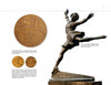 On the left is an Olympic gold medal with a chariot and Greek text; on the right, the book "Figure Skating and the Arts" by Schiffer Publishing, Ltd. highlights ice skating artistry as seen in Vingnesparken, Norway.