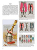 A magazine page from Schiffer Publishing, Ltd. showcases Figural Corkscrews and vintage scissors shaped like ladies’ legs. The accompanying text details their history and collectible value, alongside a postcard of a doll in champagne.