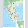Map titled "The Leibstandarte in Greece" by Schiffer Publishing, Ltd., depicting the Leibstandarte’s 1941 routes in red from Albania and Yugoslavia through Greece to Athens, major cities and seas labeled; inset map provides extra details.
