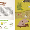 The Forest by Schiffer Publishing, Ltd. features nature illustrations of woodland animals like frogs, birds, and insects near a pond, plus a warthog in mud. Includes text, diagrams, and a giant fold-out poster detailing a frog’s life cycle.
