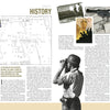 Magazine spread by Schiffer Publishing, Ltd. highlights a chapter on history with text, diagrams, archival photos, a person using binoculars, and images of posters, medals, and the Walther P.38, evoking investigation and WWII Olympic events.