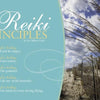 A sandy dune with dry grass and a blue sky appears next to elegant text listing the 5 Reiki Principles in soft pastels, reflecting healing themes of gratitude, honesty, kindness, and peace. Product: Watercharms by Schiffer Publishing, Ltd.
