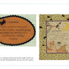 From Schiffer Publishing, Ltd.'s "Let's Get Creative With Quilt Labels": the left panel shows an orange oval Halloween quilt label with a spider; the right features a hand-drawn Halloween scene bordered by patterned fabric.