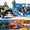 I Pity the Dolls" by Schiffer Publishing, Ltd. features vintage Mr. T memorabilia—black van, helicopter, soft sculpture dolls—with vibrant boxes adorned in bold retro designs and lively Mr. T illustrations.