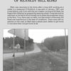 Black-and-white photo of a rural road with fields, trees, and blank traffic signs accompanies "Ghosts of Northern Illinois" by Schiffer Publishing, Ltd.—a tale featuring the Phantom Lady of Kennedy Hill Road.