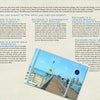 A brochure page highlights Pier Pressure: California Piers from San Diego to San Francisco by Schiffer Publishing, Ltd., with a photo of a classic pier with benches and lampposts, inviting you to experience the beauty of the California coast.