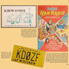 Amateur Radio Goes Camping & RVing by Schiffer Publishing, Ltd.—a perfect pick for camping and ham radio fans, showcasing vintage postcards, an Archies Ham Radio Adventure comic cover, and a yellow Wisconsin "KDØZF JAM" license plate.