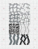Geometric Ornament in Architecture, Art, and Design by Schiffer Publishing, Ltd. features six rectangular sections with unique abstract black-and-gray line patterns over a subtle triangular grid, each section marked by small circled numbers.