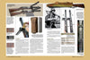 A page from "German Submachine Guns, 1918–1945" by Schiffer Publishing, Ltd. displays detailed photos, diagrams, specs charts, and close-ups of WWII German SMGs like the MP38/40, including accessories and a soldier holding a gun.