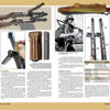 A page from "German Submachine Guns, 1918–1945" by Schiffer Publishing, Ltd. displays detailed photos, diagrams, specs charts, and close-ups of WWII German SMGs like the MP38/40, including accessories and a soldier holding a gun.