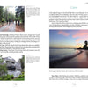 A two-page spread in "The Real James Bond" by Schiffer Publishing, Ltd. shows people on a wooded trail, a gray cottage, and a palm-lined beach, connecting Bond sites in Birchwood and Staniel Cay to the ornithologist’s Birds of the West Indies.