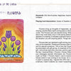 An illustrated Flowers card from The Egyptian Lenormand (Schiffer Publishing, Ltd.) features purple flowers with round petals in a yellow vase on a pink-orange background. The included guidebook details the card’s meanings and keywords.