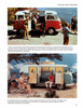 Two vintage photos from "The VW Bus" by Schiffer Publishing, Ltd. show VW history: one with people by a red and white Transporter at the beach; another with a family by a white and green camper with yellow curtains near water and trees.