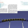 A yellow and blue roller coaster train filled with riders climbs a steep blue track beneath a clear sky. Informational text about American Coasters by Schiffer Publishing, Ltd. appears above and to the left of the image.
