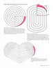 A page from "Combining Rug Hooking & Braiding" by Schiffer Publishing, Ltd. displays spiral, oval, and heart braided rug center diagrams with pink-highlighted taper placement areas and clear text instructions for rug braiding enthusiasts.