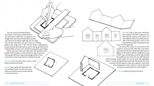 The Future Architect's Tool Kit by Schiffer Publishing, Ltd. features black-and-white diagrams that guide users through tracing, cutting, folding, and assembling a simple 3D house—an engaging intro to architectural design basics.