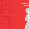 A wide-eyed white poodle stands on a red background in "My New Friends" by Schiffer Publishing, Ltd., introducing preschool vocabulary. “Friends” appears in various sizes—perfect for learning colors! The right side asks, “Would you like to meet my new friends?”.