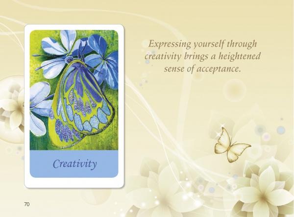 The Inspiring Butterflies card from Schiffer Publishing, Ltd. features a colorful butterfly and blue flowers with the label "Creativity"—reminding you that expressing yourself creatively inspires acceptance. Perfect for butterfly card lovers.