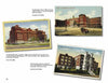 Greetings From St. Louis by Schiffer Publishing, Ltd. features three vintage postcards of iconic hospitals—two grand red-brick buildings and one elegant white stone structure—each with descriptions and historical notes on these local landmarks.