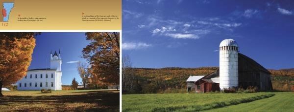 The book "Vermont" by Schiffer Publishing, Ltd. captures the essence of Vermont autumn photography with images of red barns surrounded by vibrant fall foliage.