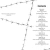 The contents page of Notorious Crimes of the Upper Midwest by Schiffer Publishing, Ltd. features barbed wire graphics, chapters and pages on the right, a Genghis Khan quote on the left, and a minimal background evoking true crime in the Upper Midwest.