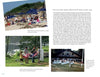 A page from "Hello Mother, Hello Father: Celebrating Summer Camp" by Schiffer Publishing, Ltd. depicts camp life: campers on a beach, children folding a flag by the lake, and a group at a summer camp ceremony—timeless camp traditions.
