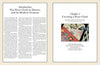 Two pages from "Floor Cloths, Quilts, and Pages" by Schiffer Publishing, Ltd.: the left page covers the history of painted floor cloths; the right introduces Chapter 1 with a geometric floor cloth and arranged art supplies for home decor inspiration.