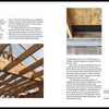Two-page magazine spread for "Designing for Disaster" by Schiffer Publishing, Ltd.: Left page shows text about hurricane ties in Moore, OK above an image of a wood frame with metal connectors. Right page has more info and a close-up of a metal tie on a beam.