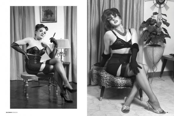 Experience the elegance of the 1950s with "Retro Glamour Photography of Mark Anthony Lacy" by Schiffer Publishing, Ltd.—black-and-white images showcase models in vintage lingerie, stockings, heels, gloves, and dramatic makeup in classic pinup poses.