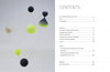 Five honeycomb-patterned ornaments in black, yellow, and cream hang on strings against a gray background. On the right is the table of contents from "Chinese Contemporary Jewelry Design" by Schiffer Publishing, Ltd.